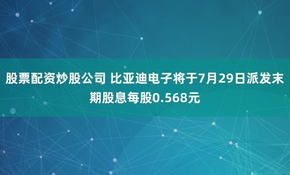 股票配资炒股公司 比亚迪电子将于7月29日派发末期股息每股0.568元